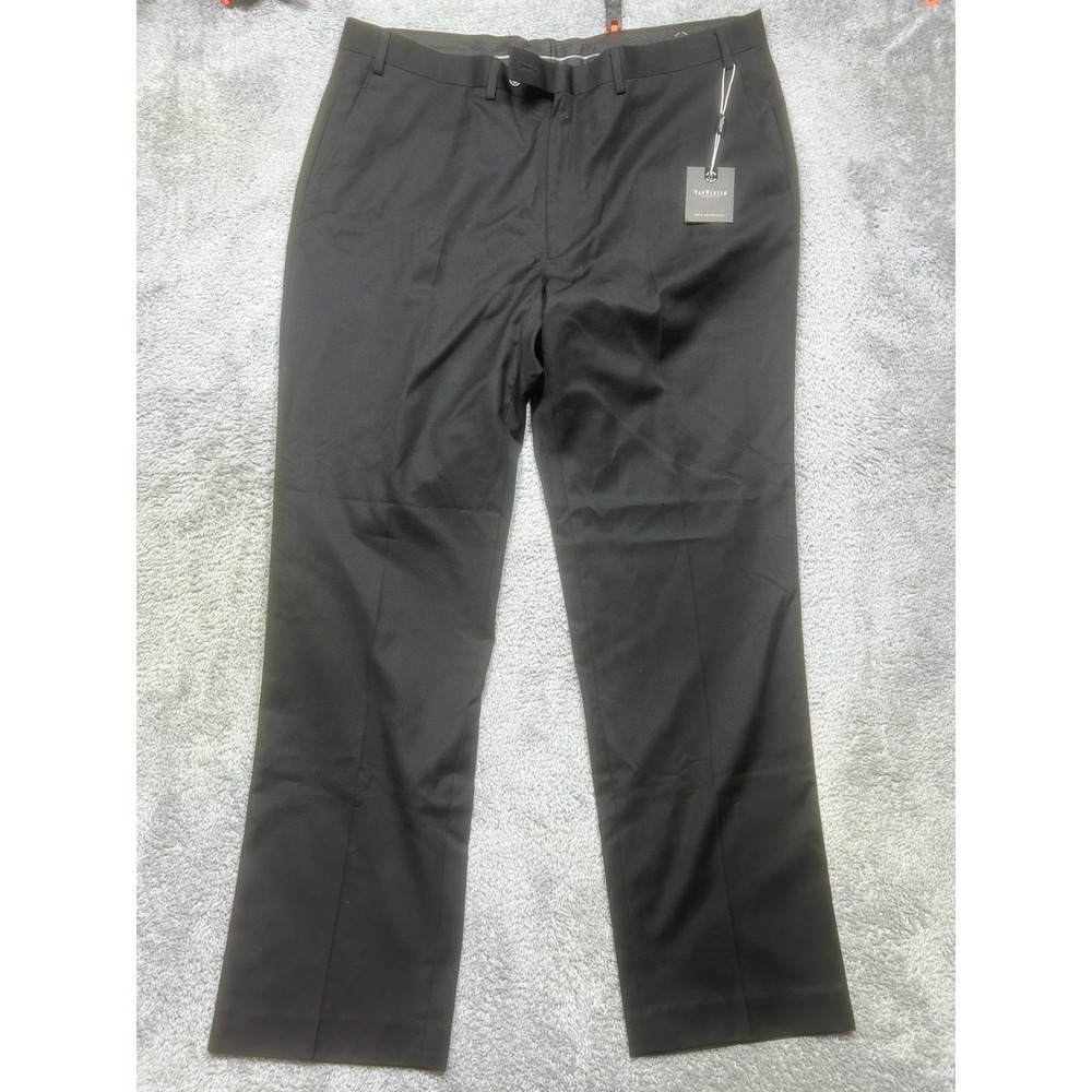Van Heusen Pants Men's 40x32‎ Black Flex Dress Flat Front Regular Trousers NEW